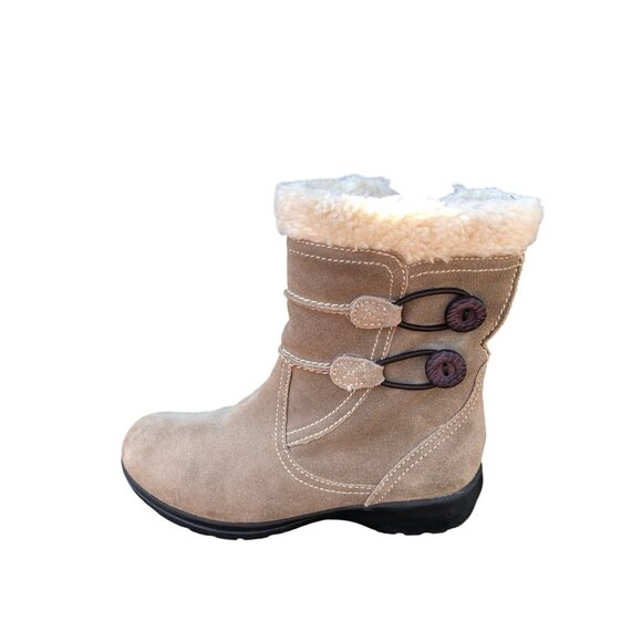 Clarks Ankle Boots Beige Suede Womens 6M Faux Fur Lining Side Zipper - Picture 5 of 10